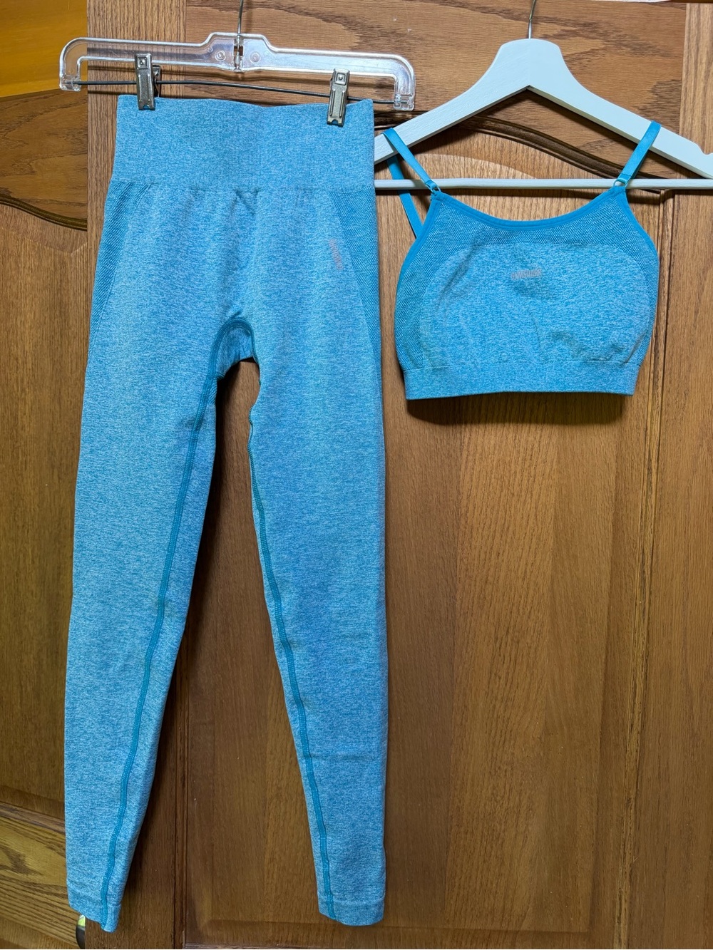 Gymshark Flex Set – Strappy Sports Bra + High Waisted Leggings Teal Marl